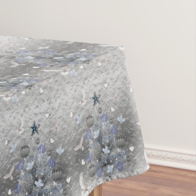 Toalha De Mesa Tablecloth de Natal, Feliz Blue Silver Tree (Posição Original)