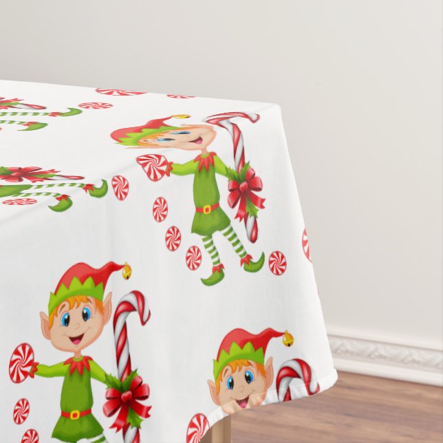 Toalha De Mesa Tablecloth de Natal, Feliz, Elf Peppermint (Posição Original)