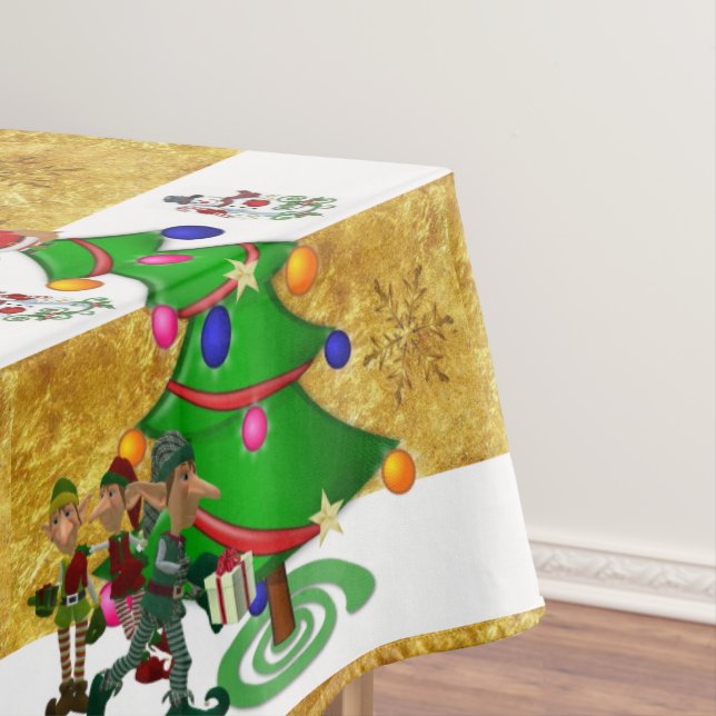 Toalha De Mesa Tablecloth de Natal, Feliz Natal, Elf Snowman (Posição Original)