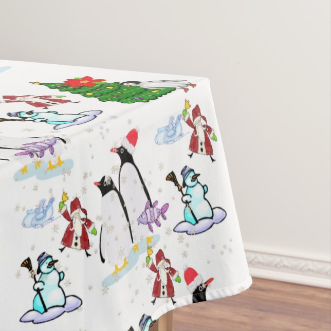 Toalha De Mesa Tablecloth de Natal, Papais noeis, Snowman, Pingui (Posição Original)