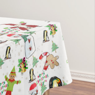 Toalha De Mesa Tablecloth de Natal, Pinguim, Snowman, Elf