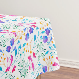 Toalha De Mesa Tablecloth de Padrão Branco Floral Colorido e Bri