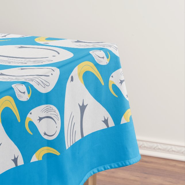 Toalha De Mesa Tablecloth de Partido Branco e Azul de Albatroz (Posição Original)