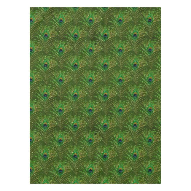 Toalha De Mesa Tablecloth de Penas de Peacock Verde Dourada (Frente)