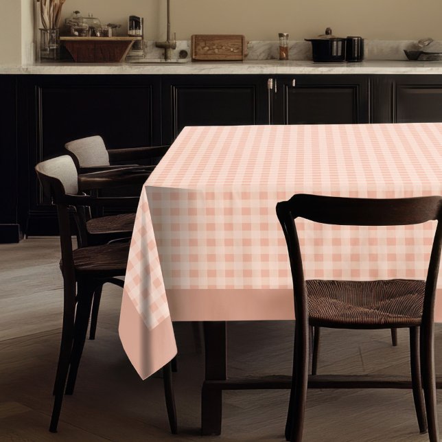 Toalha De Mesa Tablecloth de Xadrez de Pêssego Coral para Charme  (Coral Peach Grey Plaid Tablecloth for Rustic Charm)
