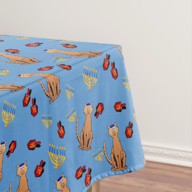 Toalha De Mesa Tablecloth do azul de Dreidel do gato de Hanukkah (Posição Original)