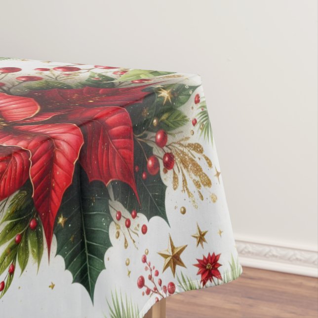 Toalha De Mesa Tablecloth Dourada da Poinsettia Vermelha Natal (Posição Original)