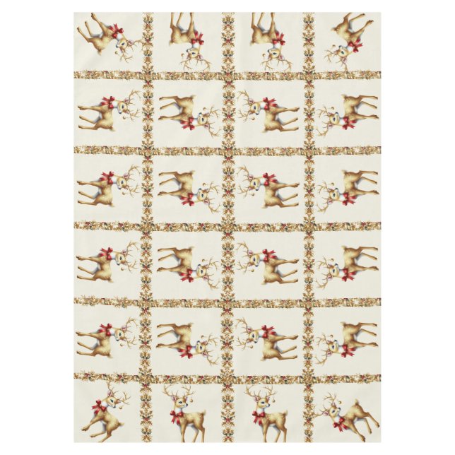 Toalha De Mesa Tablecloth Dourada Reindeer Holiday (Frente)