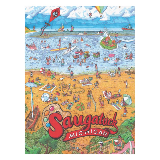 Toalha De Mesa Tablecloth ENORME do algodão de Saugatuck (dia) (Frente)