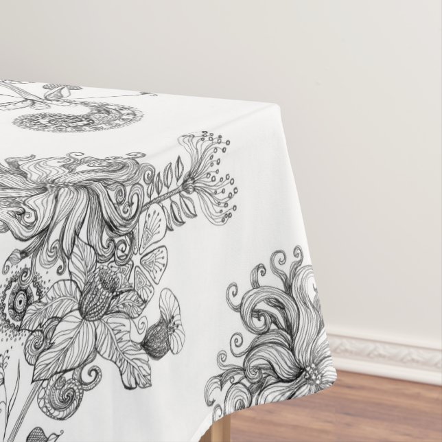 Toalha De Mesa tablecloth floral preto e branco (Posição Original)