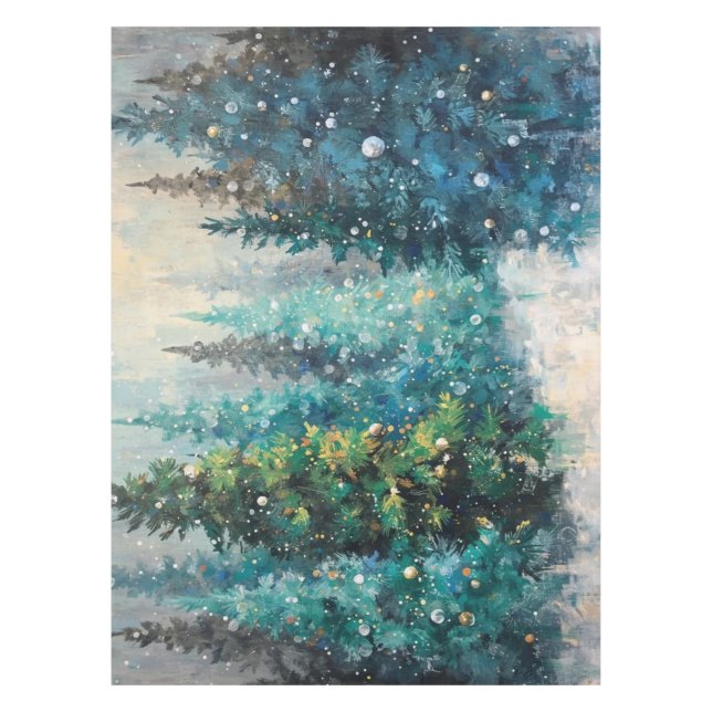 Toalha De Mesa Tablecloth Green Christmas Trees Winter Forest (Frente)