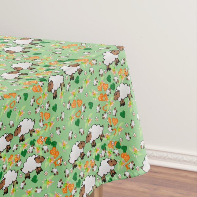 Toalha De Mesa Tablecloth Green Orange Hearts Sheep (Posição Original)