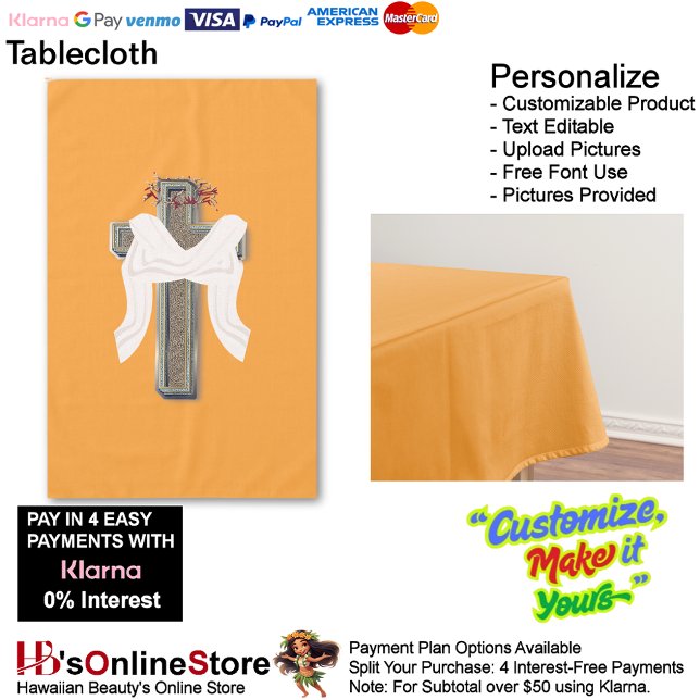 Toalha De Mesa Tablecloth Household Linen Orange Background (Cross Tablecloth Linen with Orange Background.)