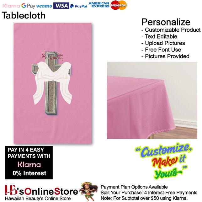 Toalha De Mesa Tablecloth Household Linen Pink Background (Cross Tablecloth Linen with Pink Background.)