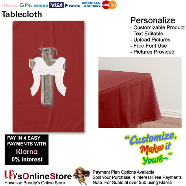 Toalha De Mesa Tablecloth Household Linen Red Background (Cross Tablecloth Linen with Red Background.)