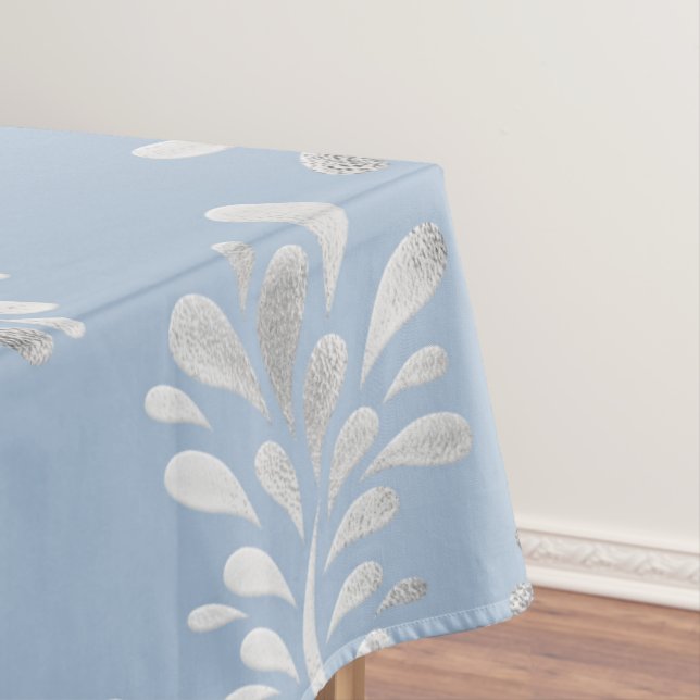 Toalha De Mesa Tablecloth Padrão Moderno Azul Claro e Prateado (Posição Original)