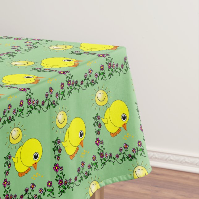 Toalha De Mesa Tablecloth Pintinho Verde Amarelo Floral (Posição Original)
