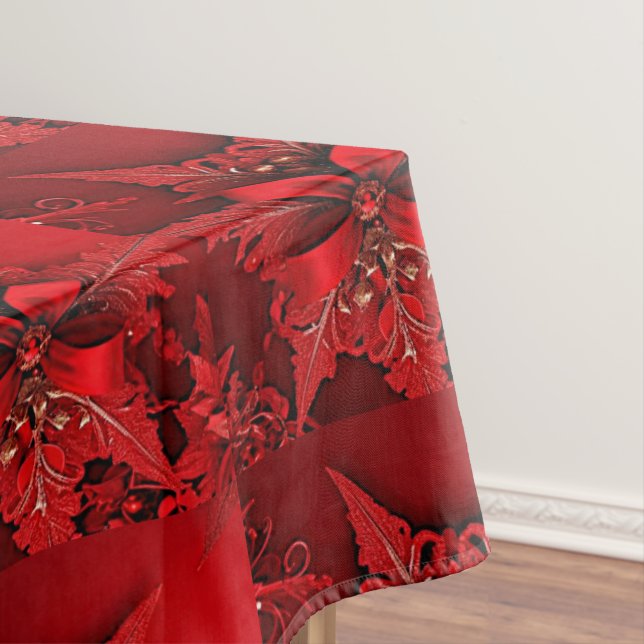 Toalha De Mesa Tablecloth Red Floral Christmas (Posição Original)