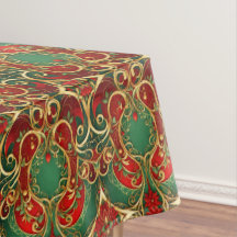 Tablecloth Red Green Floral Holiday