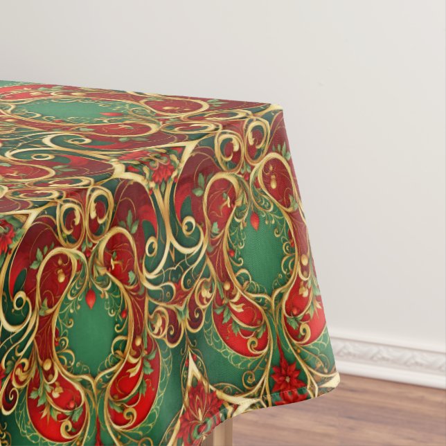 Toalha De Mesa Tablecloth Red Green Floral Holiday (Posição Original)