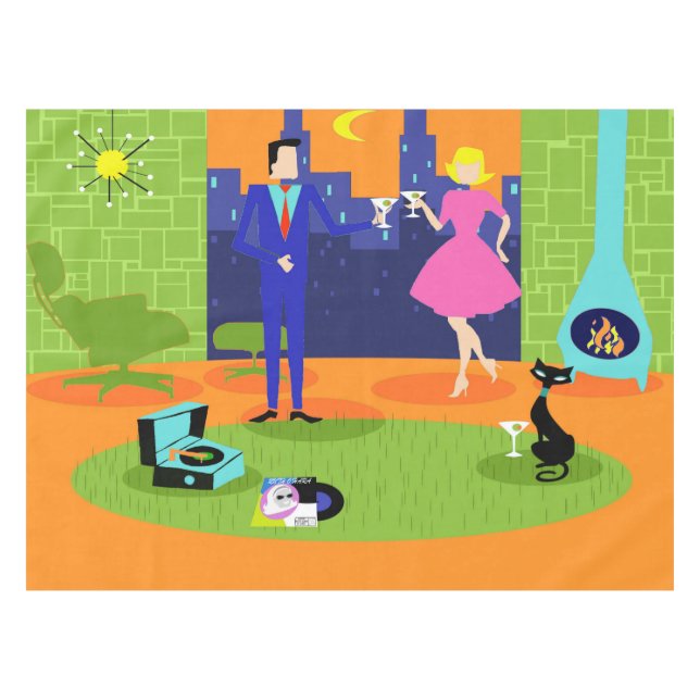 Toalha De Mesa Tablecloth Retro Romântico da Noite (Frente (Horizontal))