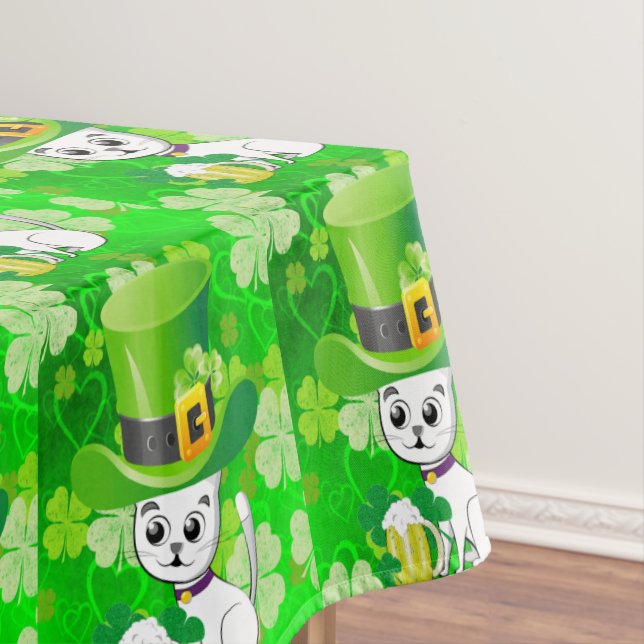 Toalha De Mesa Tablecloth Saint Patrick's Day Cat Beer (Posição Original)