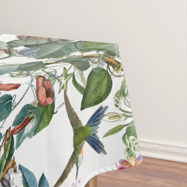 Toalha De Mesa Tablecloth tropical das flores dos pássaros azuis (Posição Original)