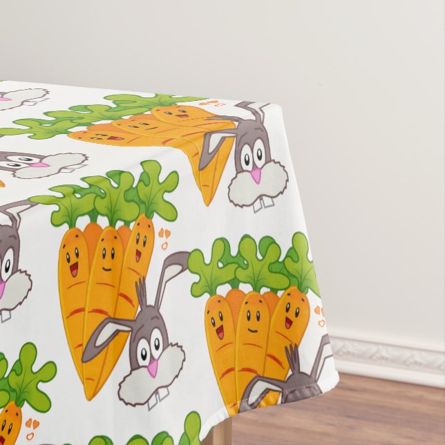 Toalha De Mesa Tablecloth White Carrots Rabbit (Posição Original)