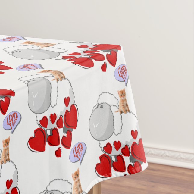 Toalha De Mesa Tablecloth White Sheep Red Hearten (Posição Original)