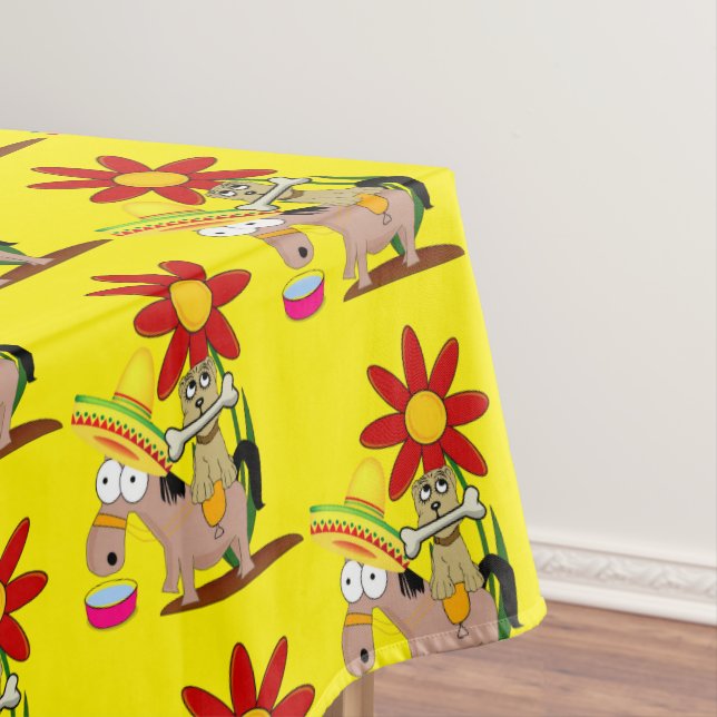 Toalha De Mesa Tablecloth Yellow Mexicano Donkey Dog Sombrero (Posição Original)