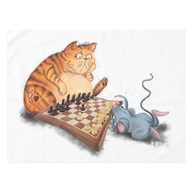 Toalha De Mesa Tableloth de Gato e Rato Brincando Xadrez (Frente (Horizontal))