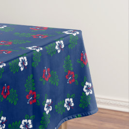 Toalha De Mesa Tableloth de Hibiscus Vermelho e Branco