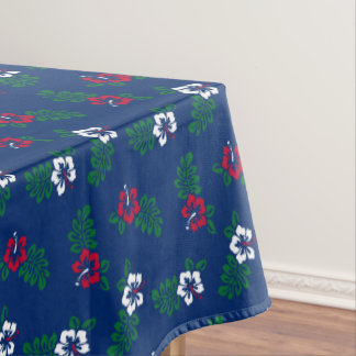Toalha De Mesa Tableloth de Hibiscus Vermelho e Branco
