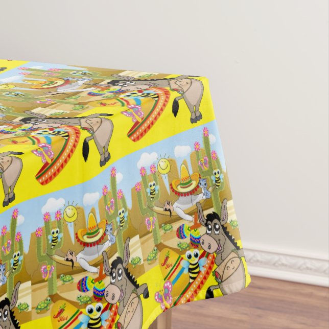 Toalha De Mesa Tableloth Yellow Mexicano Donkey Dog Sombrero (Posição Original)