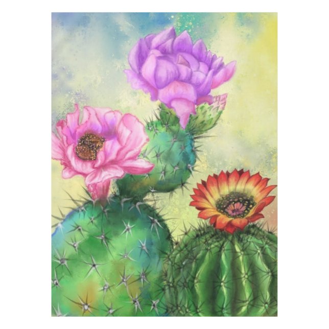 Toalha De Mesa Tablete Colorida de Flores de Cactus (Frente)