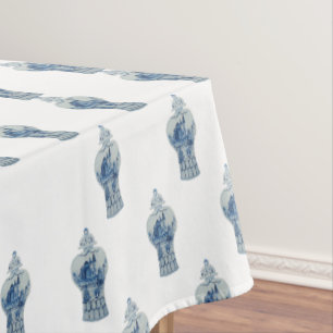 Toalha De Mesa Tablete de Jar Azul e Branco pintado à Mão