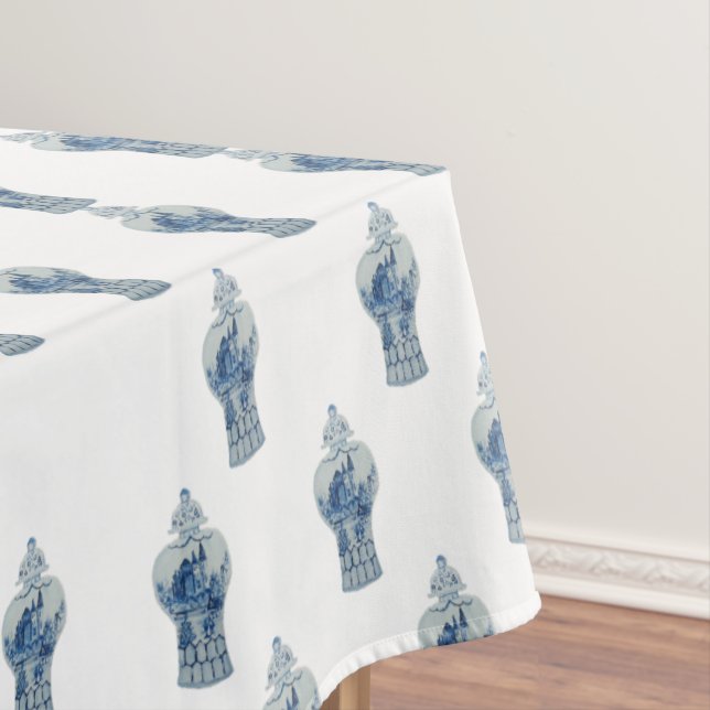 Toalha De Mesa Tablete de Jar Azul e Branco pintado à Mão (Posição Original)
