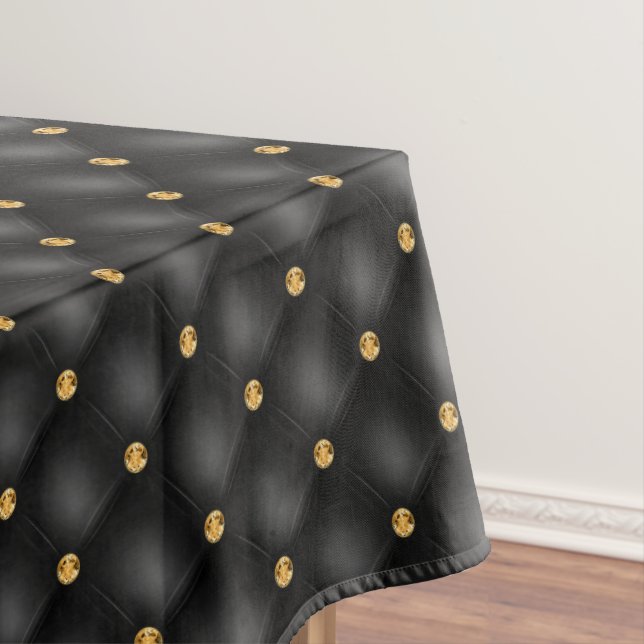 Toalha De Mesa Tablete Preto Elegante Dourado Diamante Tufado (Posição Original)