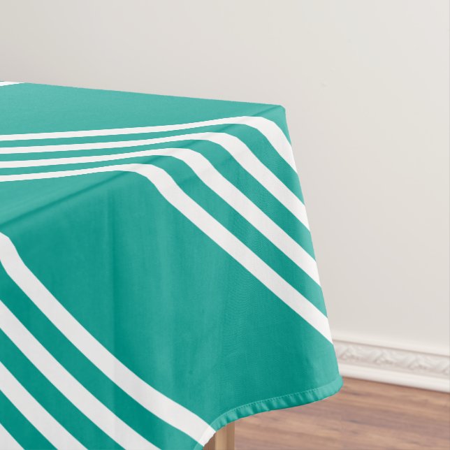 Toalha De Mesa Tablete Teal, Com Linho Branco (Posição Original)