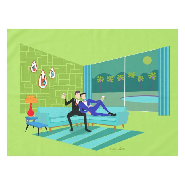 Toalha De Mesa Tabletragem de Casal Romântico Retroativo (Frente (Horizontal))