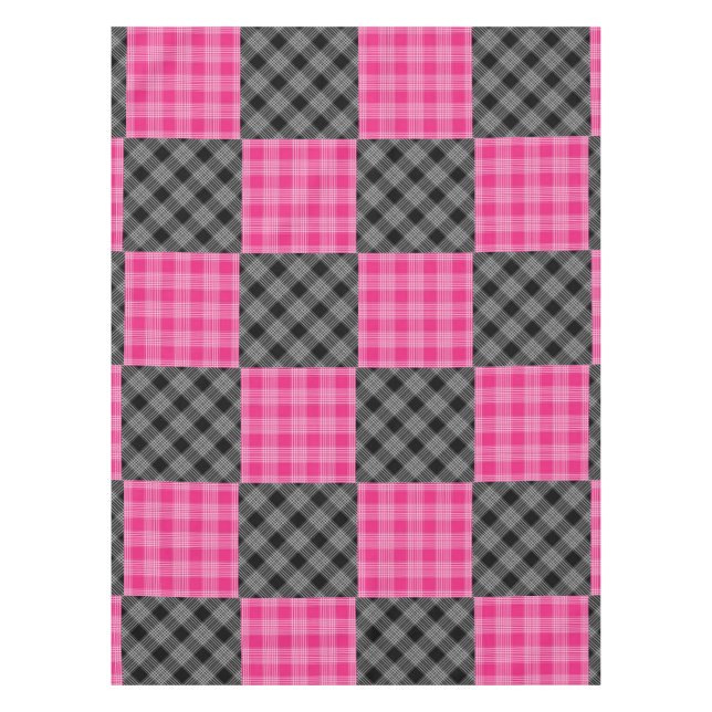 Toalha De Mesa Tapete rosa e Xadrez preta (Frente)