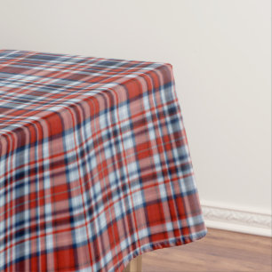 Toalha De Mesa Tartan branco e azul vermelho