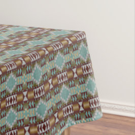 Toalha De Mesa Taupe Brown Turquoise Aqua Blue Padrão Tribal