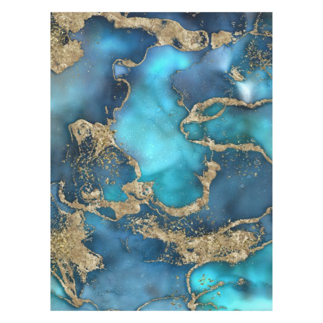 Toalha De Mesa Teal Azul Dreamy e Dourado (Frente)