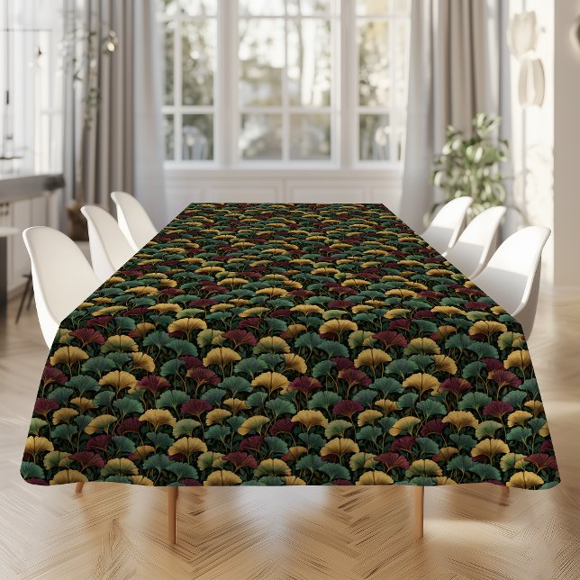 Toalha De Mesa Teal Burgundy Ginkgo Pattern  (Criador carregado)