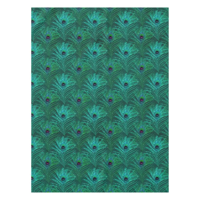 Toalha De Mesa Teal Glitter Peacock Tablecloth (Frente)