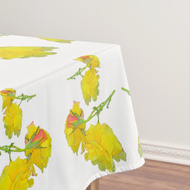 Toalha De Mesa Tecido de Rosa Amarelo. (Posição Original)