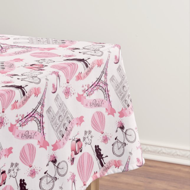 Toalha De Mesa Tecido Rosa Eiffel Torre Paris Tablecloth (Posição Original)