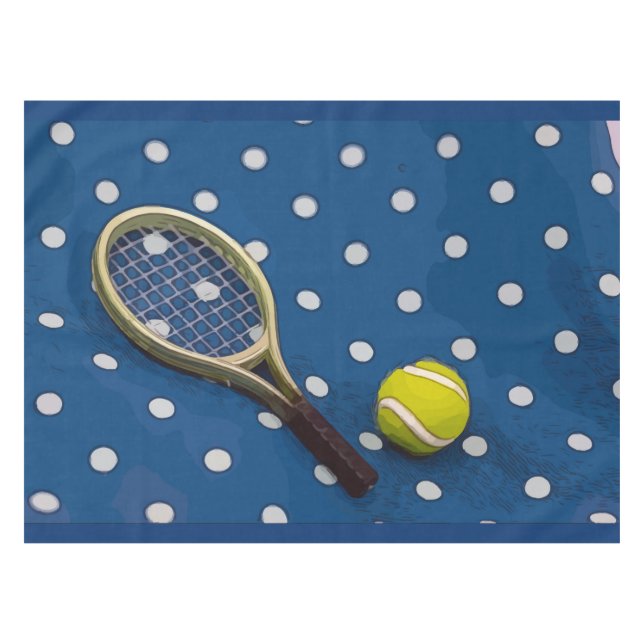 Toalha De Mesa Tênis Racket e bola em azul bolinhas branco (Frente (Horizontal))