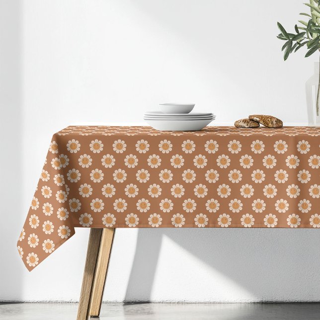 Toalha de Mesa Terracota Groovy Design de Flores 7 (Terracotta Tablecloth Groovy 70s Flower Design)